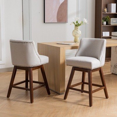 Sapphtopaz 26"H Wood Swivel Bar Stools Set of 2 Upholstered Dining Chairs with Back and Nailheads, Bar Chair for Kitchen Island, Dining Room