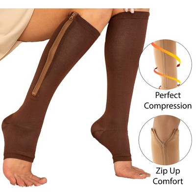 5 Star Super Deals Zipper Pressure Compression Socks Open Toe Knee High Support Stockings - Easy On Off Socks Helps Leg Circulation
