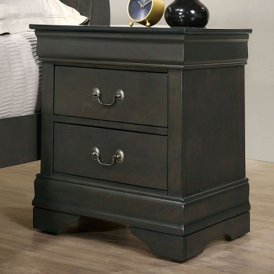 DOMETOUR 1pc Nightstand Gray Louis Philippe Solid wood English Dovetail Construction Antique Nickle Hanging Pulls