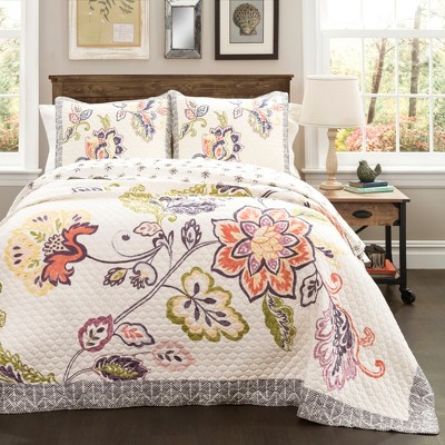 Aster Quilt Coral/ Navy 3 Piece Set - Lush Décor