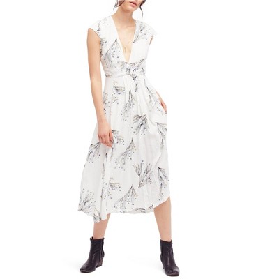 Free People Womens Printed Retro Faux-Wrap Midi Dress