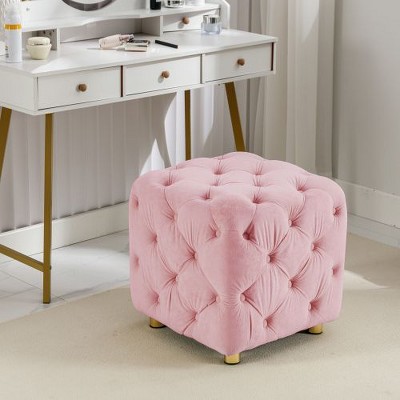 Sapphtopaz Modern Dice-Shaped Velvet Upholstered Ottoman, Velvet Cube Ottoman, Soft Foot Stool, Accent Ottoman Foot Rest for Bedroom, Entrance