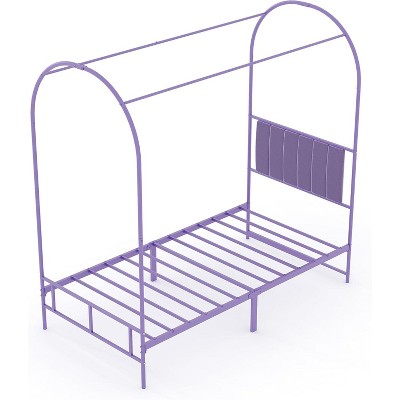 Canopy Bed Frame, Metal Kids Platform with Upholstered Headboard, Strong Slats, Noise Free, Easy Assembly