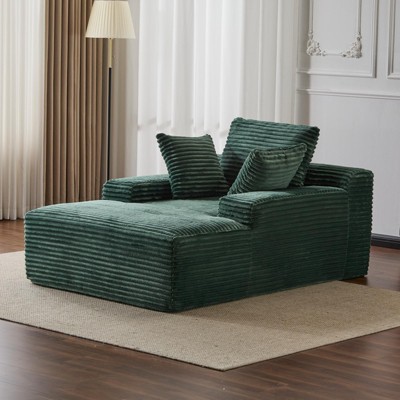 Oversized Chaise Lounge Chair Cozy Cloud Couch, Modern Plush Corduroy Upholstered Sleeper Sofa Daybed with 3 Throw Pillows and Wide Armrest