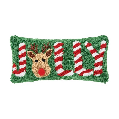 C&F Home Christmas "Jolly" Peppermint Red Nose Reindeer Accent Pillow, 6" x 12"