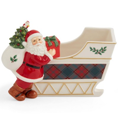 Spode Christmas Tree Santa Sleigh Candy Jar - 8-Inch Christmas Candy Storage Container - Fine Dolomite Figural Santa Sleigh Snack Jar