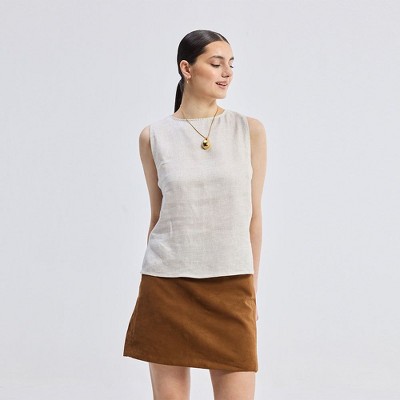 Reistor Women's Boat Neck Top in Checkered Linen