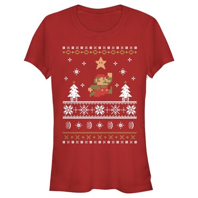 Juniors Womens Nintendo Ugly Christmas Mario T-Shirt