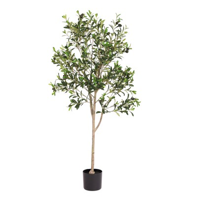 Gulches 59in Artificial Olive Tree in Pot Green Plastic Leaves Removable Trunk Indoor Home Office Decor No Maintenance