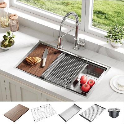 Undermount Kitchen Sink,23x18 Inch Stainless Steel Kitchen,Single Bowl Sinks,Modern Top Mount 16 Gauge Workstation Sink