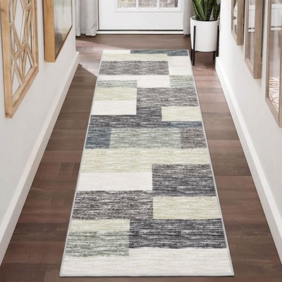 Area Rug Geometric Patchwork Floor Carpet with Non-Slip Backing, Washable Low Pile Indoor Mat, Foldable Modern Accent Carpet