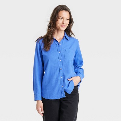 Women's Long Sleeve Collared Linen Button-Down Shirt - Universal Thread™