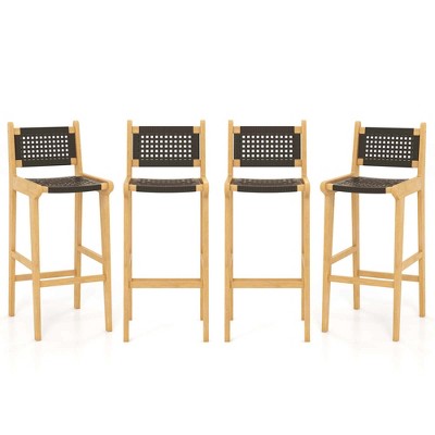 Costway 1/2/4 PCS 30" Teak Wood Bar Chair with Backrest & Footrest Bar Height Chair for Deck