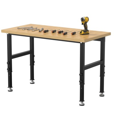 Huxxion 48" Adjustable Work Bench, Heavy Duty Chipboard Work Table with Power Outlet