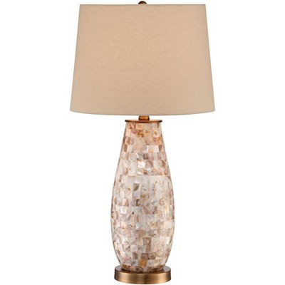 Regency Hill Kylie Cottage Table Lamp 26 1/2" High Mother of Pearl Tile Vase Beige Drum Shade for Bedroom Living Room Bedside Nightstand Office Kids