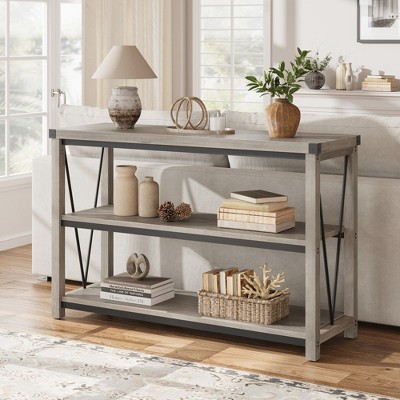 Farmhouse Entryway Table,47 Inch Narrow Long Console Table with Storage, 3 Tier Wood Console Table for Living Room, Behind Couch Table