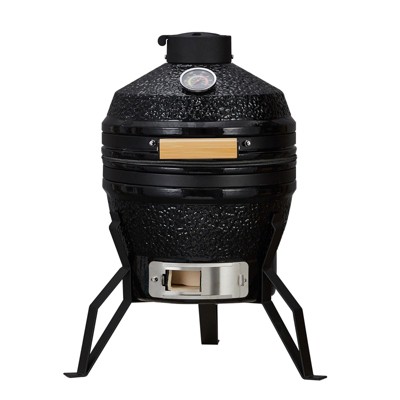 13" Portable Ceramic Charcoal Grill - Egg Design with Stand, Stainless Grate & Heat Deflectors for Outdoor Barbecue, Baking