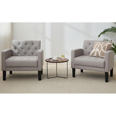TYBOATLE Tufted Black Leather Accent Chair, Mid-Century Armchair for Office, Living Room, Bedroom