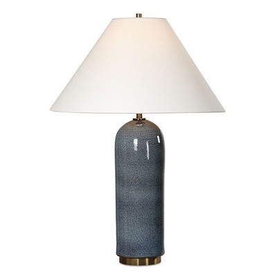 Uttermost Mayetta Deep Blue Table Lamp – 28″ H Ceramic & Steel Base with Round Fabric Shade
