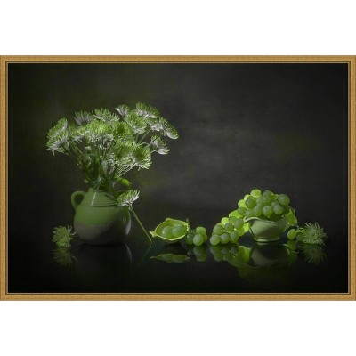 23" x 16" Chrysanthemum and Grape by Lydia Jacobs Framed Wall Canvas - Amanti Art: Modern Still Life with Gold Frame
