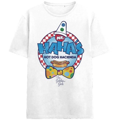 Golden Girls Mr. Haha's Hot Dog Hacienda Adult White Crew Neck Short Sleeve T-shirt
