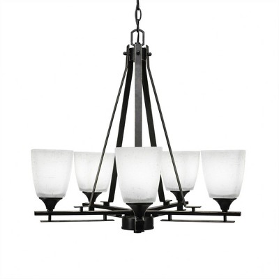 Toltec Lighting Uptowne 5 - Light Chandelier in  Dark Granite with 4.5" Square White Muslin Shade