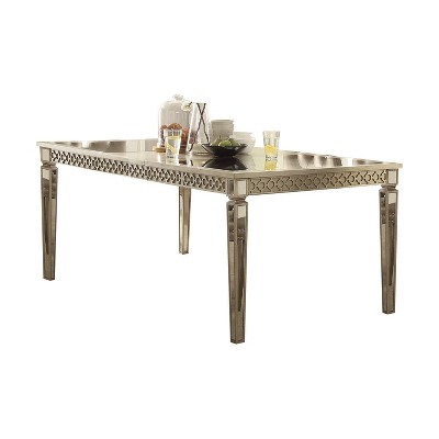 80" Kacela Dining Table Mirrored/Champagne Finish - Acme Furniture: Elegant Tapered Legs, No Assembly Required