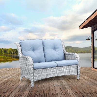 POCASSY 52.77" Wide Outdoor Wicker Loveseat With Cushions