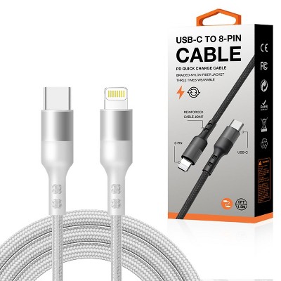 Reiko Power Delivery USB-C to 8-PIN Fast Charging & Sync Nylon-Braided 5FT Cable - two color options