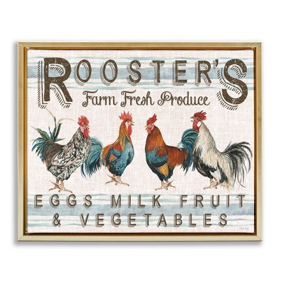 Stupell Industries Country Roosters Produce Black Framed Floater Canvas Wall Art