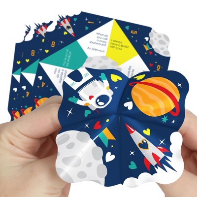 Big Dot of Happiness Blast Off to Outer Space - Rocket Ship Valentine’s Day Party Cootie Catcher Game - Valentine Jokes for Kids Fortune Tellers - Set