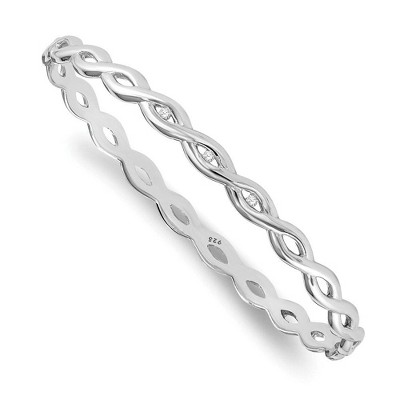Black Bow Jewelry Rhodium Plated Sterling Silver & Diamond Twist Bangle Bracelet