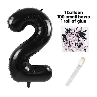 Aghana Digitals 40 Inch Aluminum Black Number Balloon Set with Bow Ribbon & Glue Point