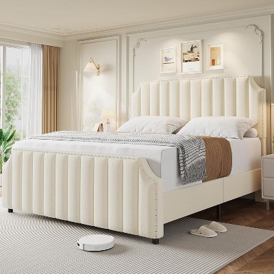 Queen/King Size Velvet Bed Frame with 50.2" Tufted Headboard & Footboard, Nailhead Trim, No Box Spring Needed, Noise-Free