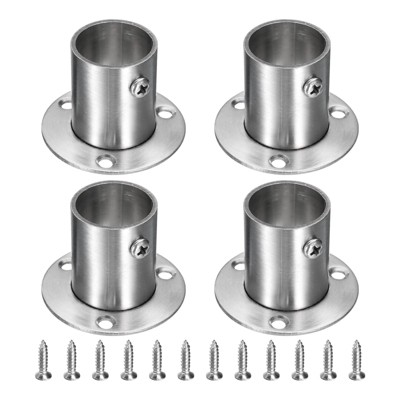 Unique Bargains Stainless Steel Wardrobe Pipe Holder Shower Closet Curtain Rod Pole Brackets 4 Pcs