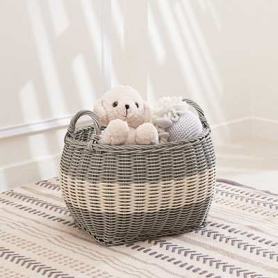 Zita Round Resin Woven Wicker Multi-Use Storage Basket with Handles - 18" x 18" x 15.7" - White-Gray - For Towel