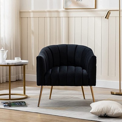 SEYNAR Modern Velvet Accent Chair,Round Upholstered Barrel Chair for Living Room