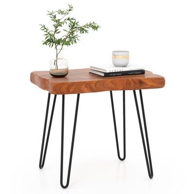 Costway Rectangular End Table Accent Side Reclaimed Indonesia Teak Wood Plant Stand Patio Rustic