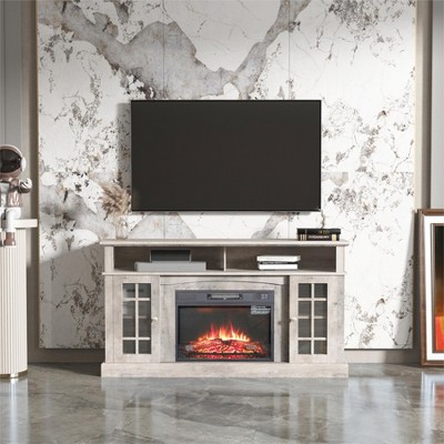 TV Stand Entertainment Center With Electronic Fireplace Remote Control Infrared Heating Technology Media Console Storage Cabinet
