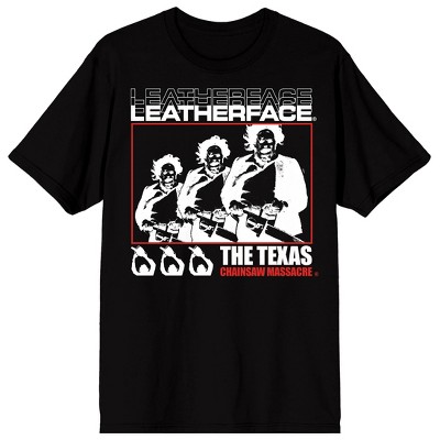 Texas Chainsaw Massacre Repeat Leatherface Adult Black Crew Neck Short Sleeve T-shirt