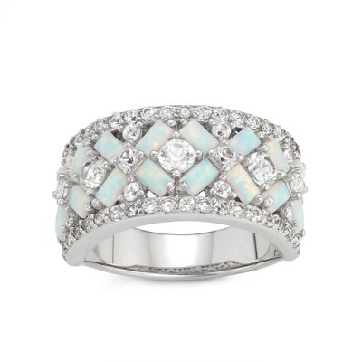 Designs By Gioelli Sterling Silver Created Opal And White Sapphire X Ring