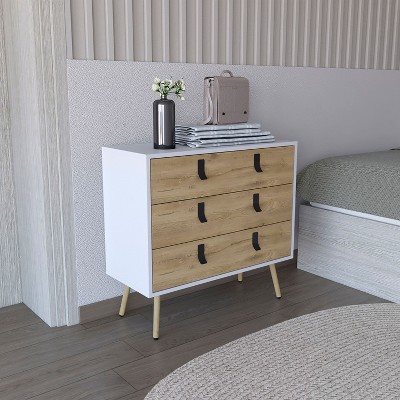 Okak Modern Design 3-Drawer Bedroom Dressers with Metal Hairpin Legs, Wooden Storage Cabinet,Chest of Drawers for Bedroom,Entryway