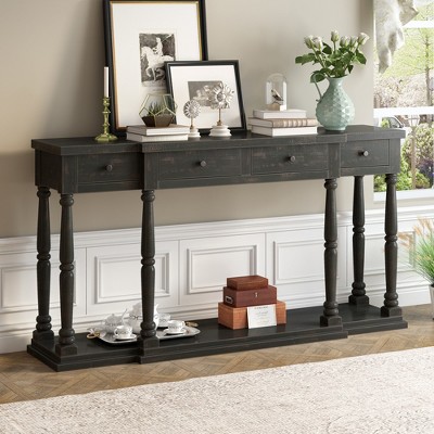 Retro Console Table with 4 Drawers and 1 Shelf for Hallway and Bedroom