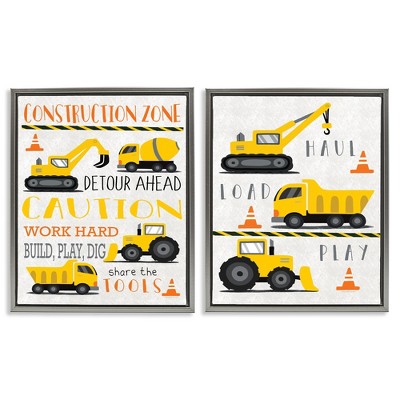 Stupell Industries Construction Zone Trucks & Phrases 2pc Floating Frame Art Set