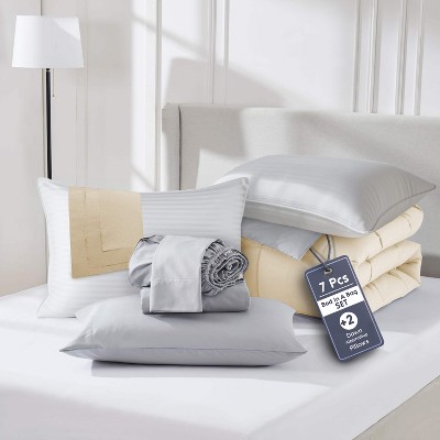 Nestl 9 Piece Reversible Comforter Set, Bed in a Bag, All in one Bed Set with Down Alternative Pillows