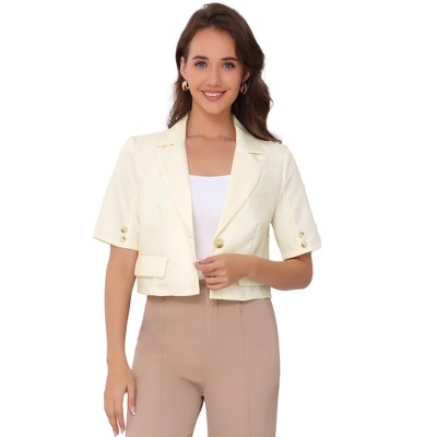 INSPIRE CHIC Women's Business Casual Short Sleeve One Button Notched Collar Work Cropped Blazer