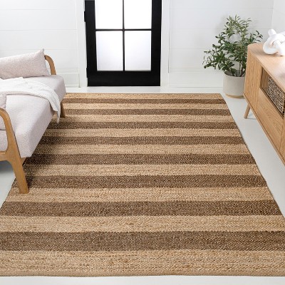 JONATHAN Y Jayden Rustic Farmhouse Woven Jute Stripe Indoor Area Rug