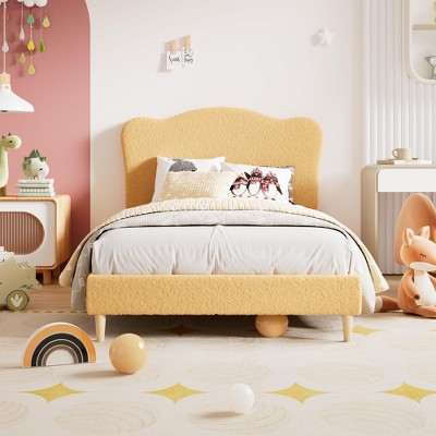 ODK Bed Frame for Kids, Cute Velvet Bed Frame with Upholstered Headboard, Wood Slats & Metal Platform Support, No Box Spring Needed, Noise Free