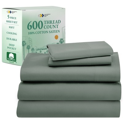 5-Star Luxury Sheet Set - 600 Thread Count 100% Cotton Sateen - Soft & Crisp Bed Sheets with Deep Pockets by California Design Den