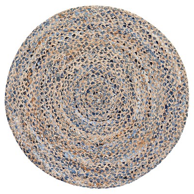 4' Kerala Denim & Jute Round Area Rug Denim/Natural - Anji Mountain: Handmade Braided Cotton & Jute, Fair Trade Certified